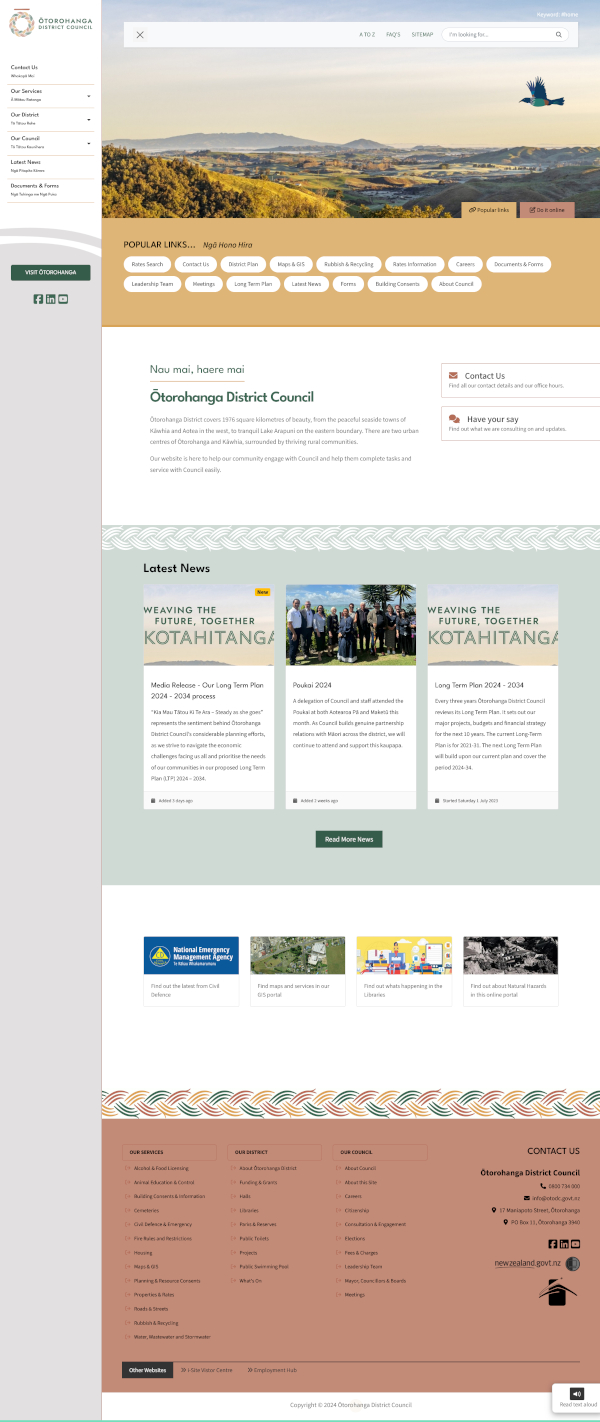 Ōtorohanga District Council website home page