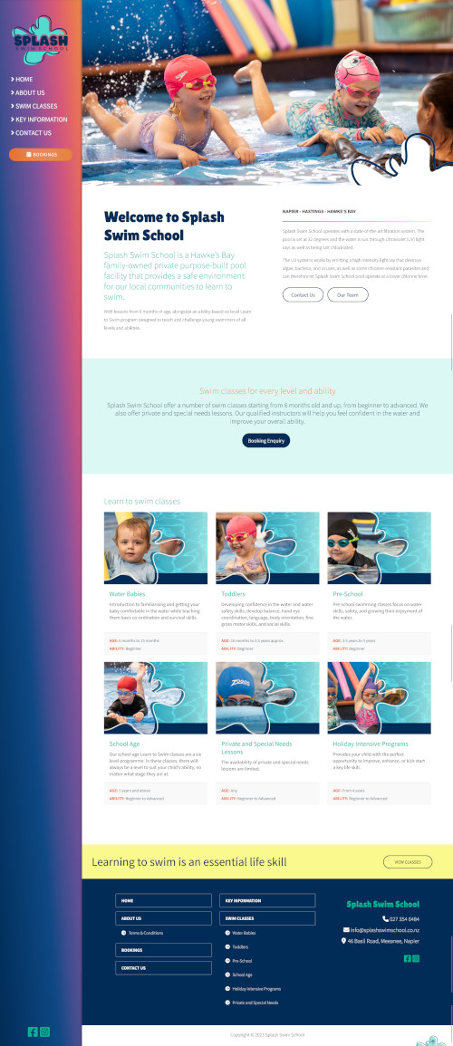 Splash Swim School Web Design. 