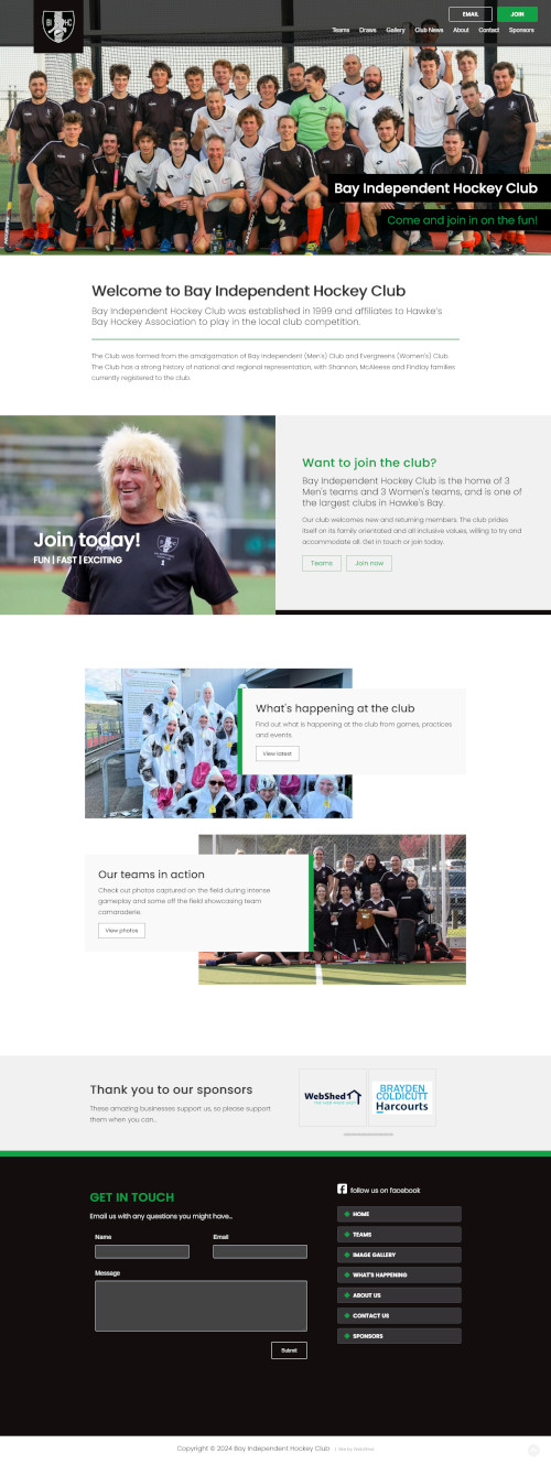 Bay Independent Hockey Club Web Design. 