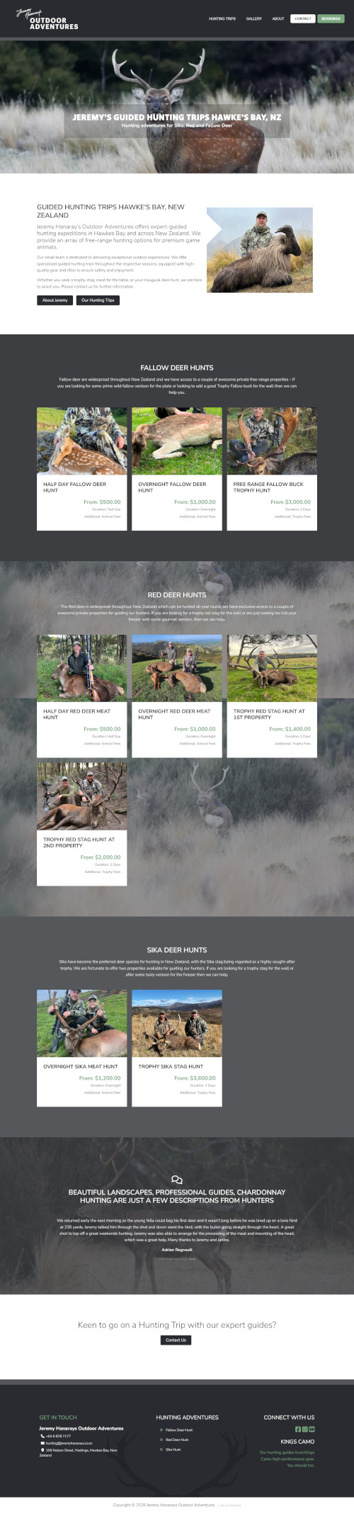 Jeremy Hanarays Outdoor Adventures Web Design. 